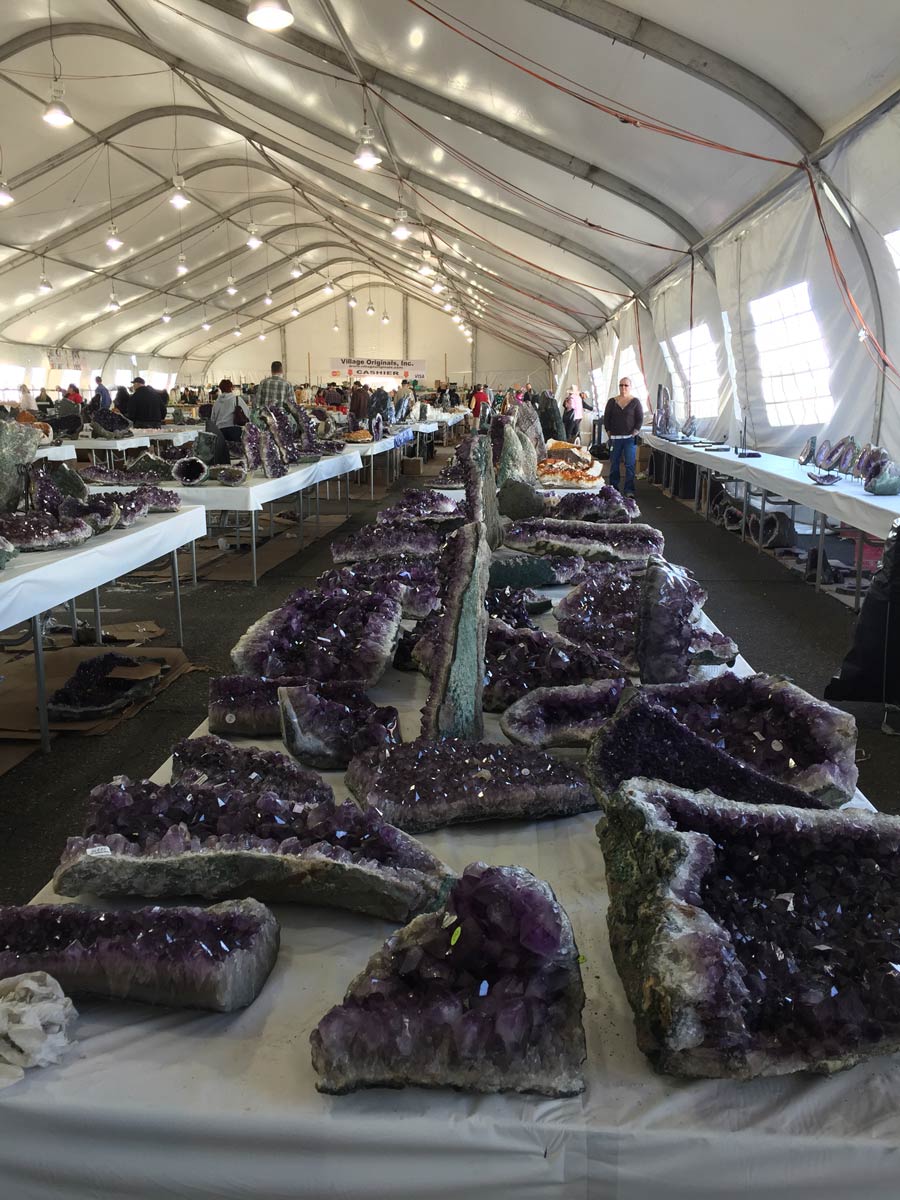 tuscon-geodes Large amethyst geodes on display at Tuscon. Photo credit: Cartier International